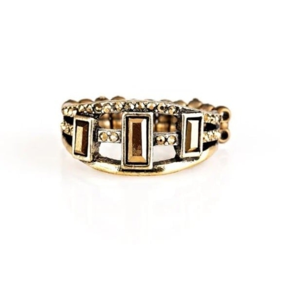 Noble Nova Brass Ring Stretchy Band Unique Paparazzi Geometric Ring